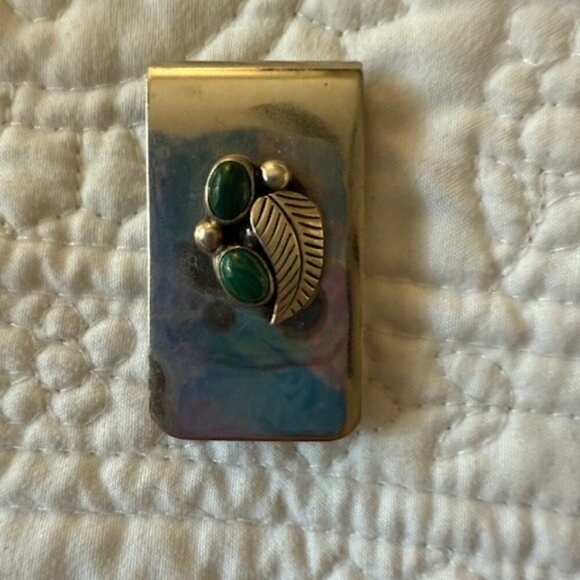 native american jewelry ah navajo money clip with green stone